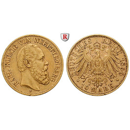 Deutsches Kaiserreich, Württemberg, Karl, 10 Mark 1890, F, ss+, J. 294
