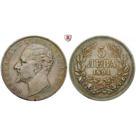 Bulgarien, Ferdinand I., Prinz, 5 Leva 1894, ss+