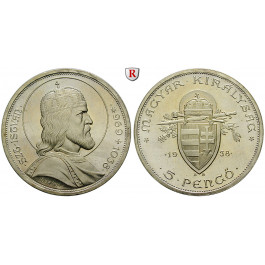 Ungarn, Reichsverweser, 5 Pengö 1938, 16,0 g fein, vz-st