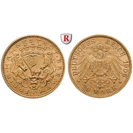 Deutsches Kaiserreich, Bremen, 20 Mark 1906, Wappen / Reichsadler, J, vz+, J. 205