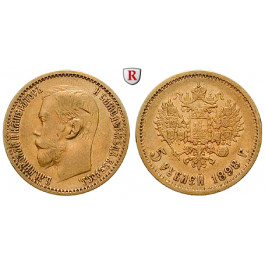 Russland, Nikolaus II., 5 Rubel 1898, 3,83 g fein, ss+