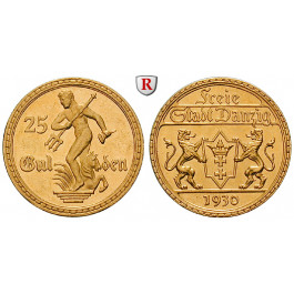 Nebengebiete, Danzig, 25 Gulden 1930, 7,31 g fein, f.vz/vz+, J. D11