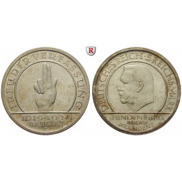 Weimarer Republik, 5 Reichsmark 1929, Verfassung, E, vz, J. 341