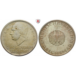Weimarer Republik, 5 Reichsmark 1929, Lessing, J, f.vz/vz+, J. 336