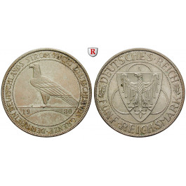 Weimarer Republik, 5 Reichsmark 1930, Rheinlandräumung, A, vz/vz+, J. 346