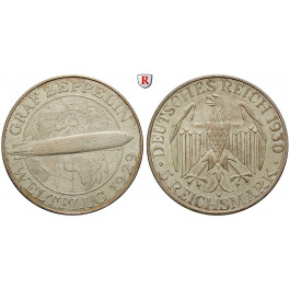 Weimarer Republik, 5 Reichsmark 1929, Zeppelin, A, vz+, J. 343