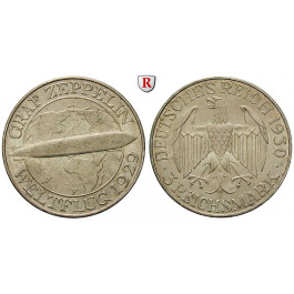 Weimarer Republik, 3 Reichsmark 1930, Zeppelin, F, vz, J. 342