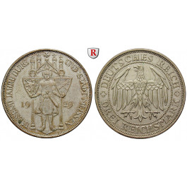 Weimarer Republik, 3 Reichsmark 1929, Meißen, E, f.vz, J. 338