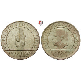 Weimarer Republik, 3 Reichsmark 1929, Verfassung, J, vz, J. 340