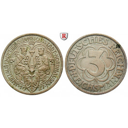 Weimarer Republik, 3 Reichsmark 1927, Nordhausen, A, vz-st/vz, J. 327