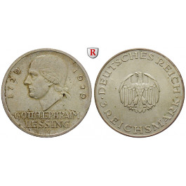 Weimarer Republik, 3 Reichsmark 1929, Lessing, A, vz+, J. 335