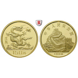 China, Volksrepublik, 150 Yuan 1988, 7,2 g fein, PP