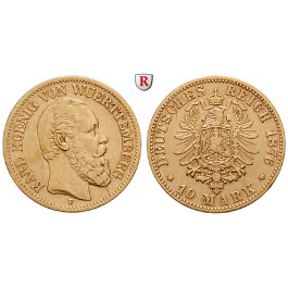 Deutsches Kaiserreich, Württemberg, Karl, 10 Mark 1876, F, ss, J. 292
