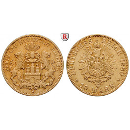 Deutsches Kaiserreich, Hamburg, 10 Mark 1880, J, ss+, J. 209