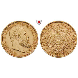 Deutsches Kaiserreich, Württemberg, Wilhelm II., 10 Mark 1896, F, ss-vz/vz, J. 295