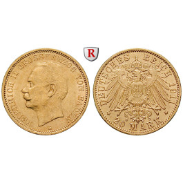 Deutsches Kaiserreich, Baden, Friedrich II., 20 Mark 1911, G, ss/vz, J. 192