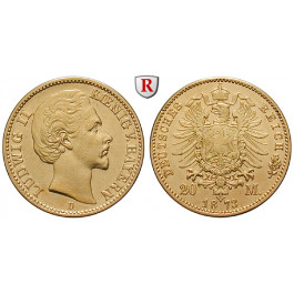 Deutsches Kaiserreich, Bayern, Ludwig II., 20 Mark 1873, D, ss, J. 194