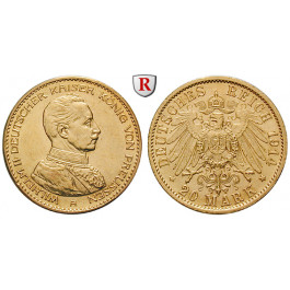 Deutsches Kaiserreich, Preussen, Wilhelm II., 20 Mark 1914, Kaiser in Uniform, A, vz/vz-st, J. 253