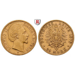 Deutsches Kaiserreich, Bayern, Ludwig II., 20 Mark 1878, D, ss+, J. 197
