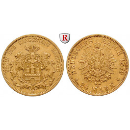 Deutsches Kaiserreich, Hamburg, 20 Mark 1879, J, ss-vz, J. 210