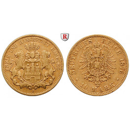 Deutsches Kaiserreich, Hamburg, 10 Mark 1876, J, ss, J. 209