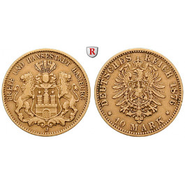 Deutsches Kaiserreich, Hamburg, 10 Mark 1876, J, ss, J. 209