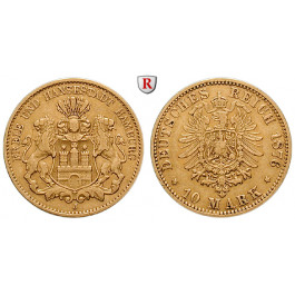 Deutsches Kaiserreich, Hamburg, 10 Mark 1876, J, ss+, J. 209