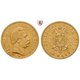 Deutsches Kaiserreich, Hessen, Ludwig III., 10 Mark 1877, H, ss/ss-vz, J. 216