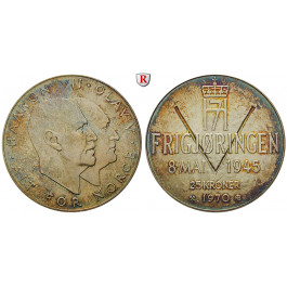 Norwegen, Olav V., 25 Kroner 1970, 25,38 g fein, vz-st