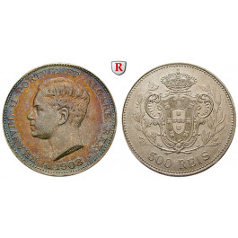 Portugal, Emanuel II., 500 Reis 1908, 11,46 g fein, ss-vz/vz