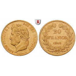 Frankreich, Louis Philippe, 20 Francs 1840, 5,72 g fein, ss