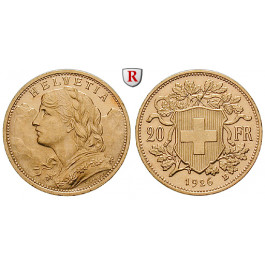 Schweiz, Eidgenossenschaft, 20 Franken 1926, 6,0 g fein, vz+