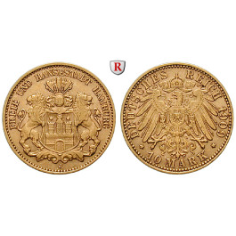 Deutsches Kaiserreich, Hamburg, 10 Mark 1909, J, ss-vz, J. 211
