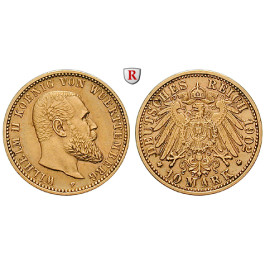 Deutsches Kaiserreich, Württemberg, Wilhelm II., 10 Mark 1902, F, ss-vz, J. 295