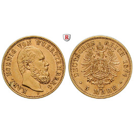 Deutsches Kaiserreich, Württemberg, Karl, 5 Mark 1877, F, ss-vz/vz, J. 291