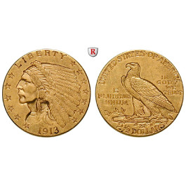 USA, 2 1/2 Dollars 1913, 3,75 g fein, vz