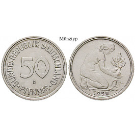 Bundesrepublik Deutschland, 50 Pfennig 1950, D, vz-st, J. 384