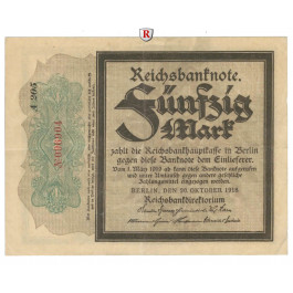 1. Weltkrieg 1914-1918, 50 Mark 20.10.1918, III, Rb. 56c