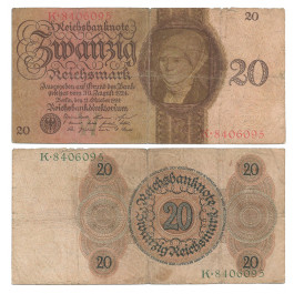 Deutsche Reichsbank 1924-1945, 20 Reichsmark 11.10.1924, III-, Rb. 169