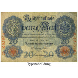 Reichsbanknoten und Reichskassenscheine, 20 Mark 08.06.1907, III, Rb. 28