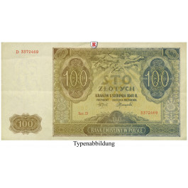 Besatzungsausgaben des 2. Weltkrieges 1939-1945, Generalgouvernement Polen, 100 Zloty 01.08.1941, III, Rb. 583