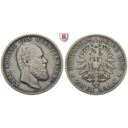 Deutsches Kaiserreich, Württemberg, Karl, 2 Mark 1883, F, f.ss, J. 172
