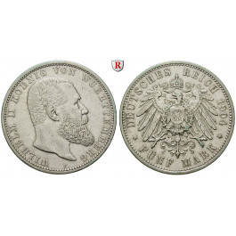 Deutsches Kaiserreich, Württemberg, Wilhelm II., 5 Mark 1904, F, ss, J. 176