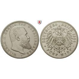 Deutsches Kaiserreich, Württemberg, Wilhelm II., 5 Mark 1906, F, ss+, J. 176