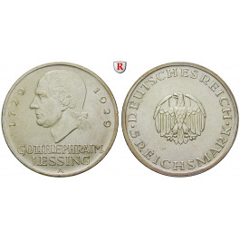 Weimarer Republik, 5 Reichsmark 1929, Lessing, A, f.vz, J. 336