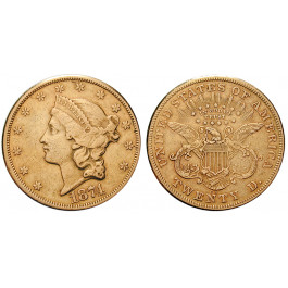 USA, 20 Dollars 1874, 30,09 g fein, ss