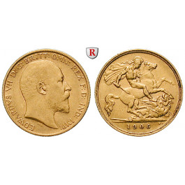 Grossbritannien, Edward VII., Half-Sovereign 1906, 3,66 g fein, ss-vz