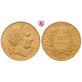 Frankreich, II. Republik, 20 Francs 1851, 5,81 g fein, ss