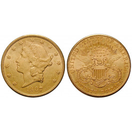 USA, 20 Dollars 1907, 30,09 g fein, vz-st