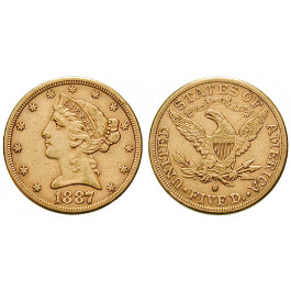 USA, 5 Dollars 1887, 7,52 g fein, ss